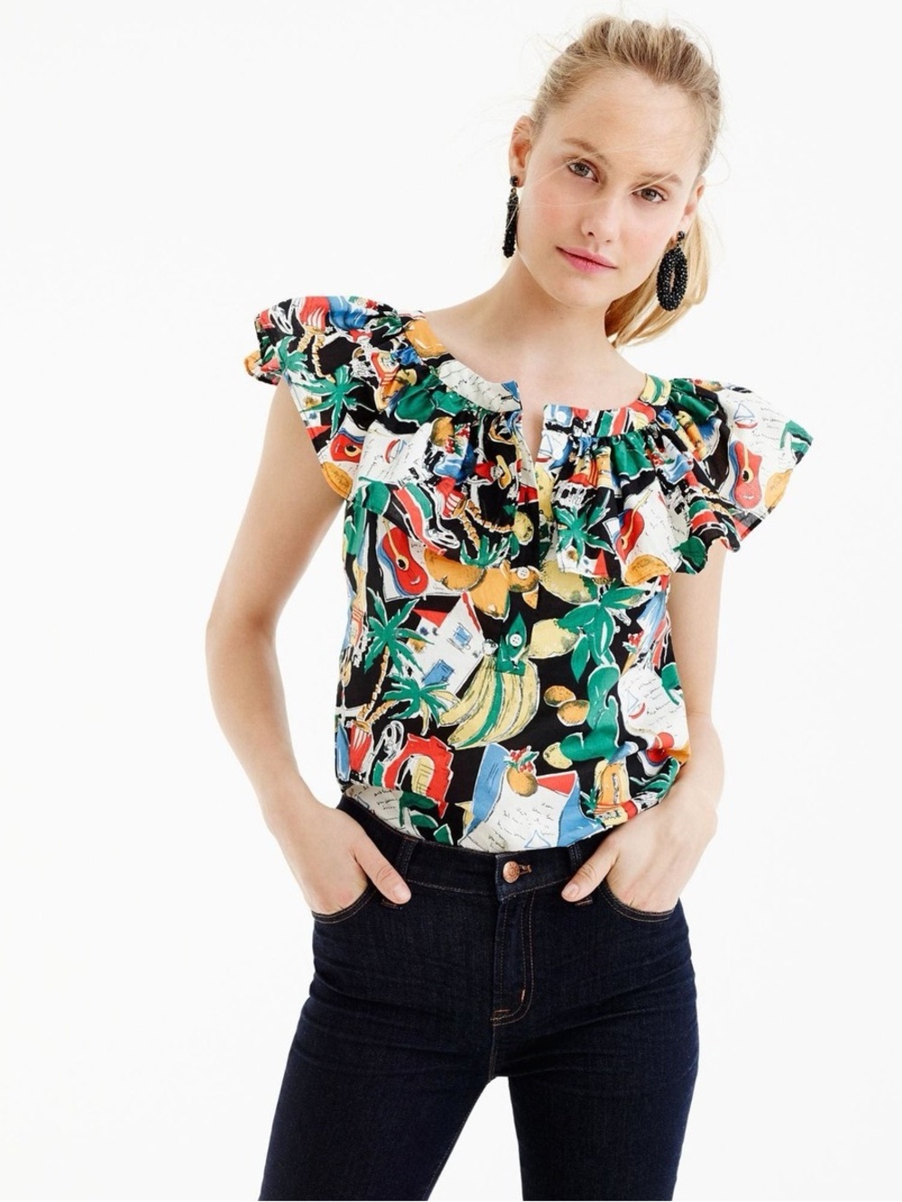 J.Crew Women’s Off-the-Shoulder Tropical Print Ruffle Top Size 4